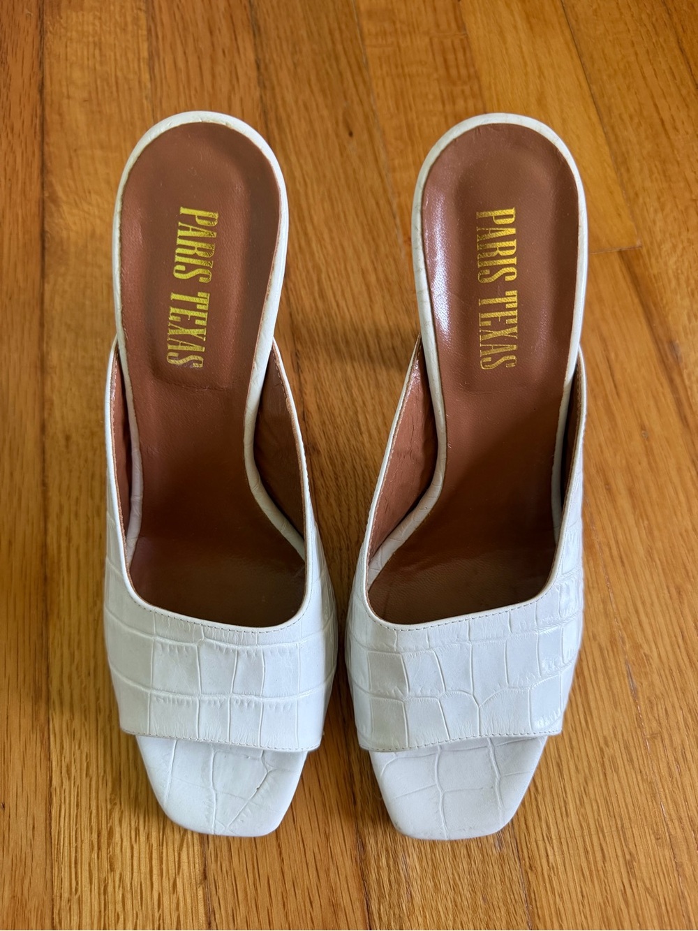Paris Texas White Croc-Embossed Slide Mules